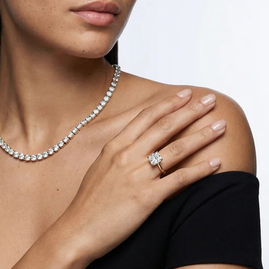 Asscher Cut Solitaire Lab Grown Diamond And Moissanite Engagement Ring