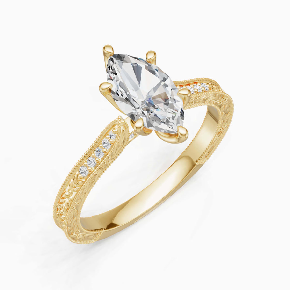 Lab-Grown Vintage Lily Floral Marquise Pavé Engagement Ring