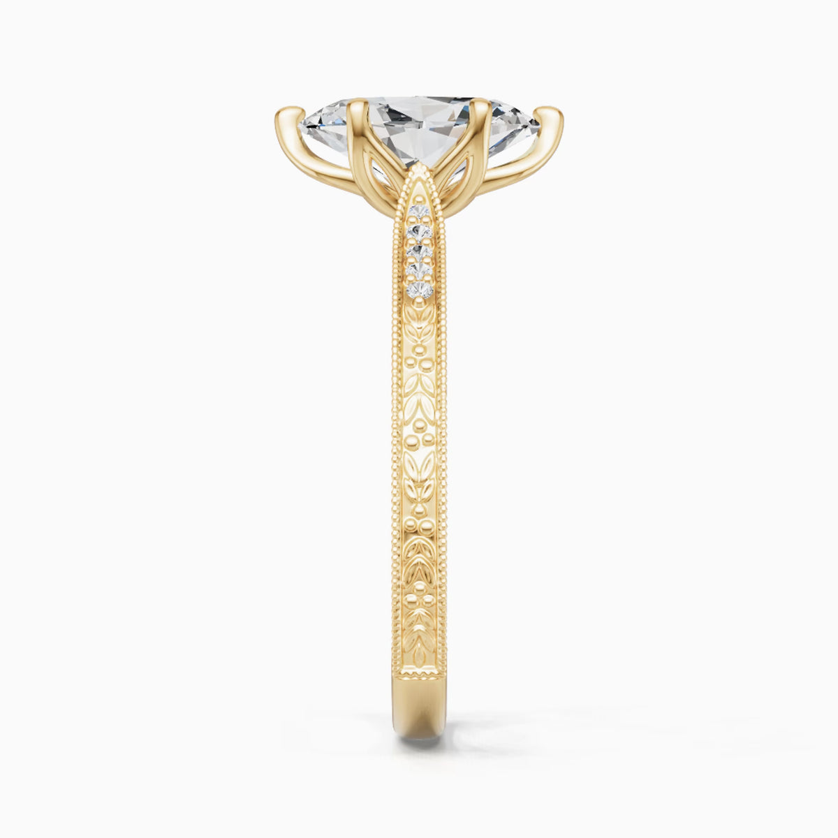 Lab-Grown Vintage Lily Floral Marquise Pavé Engagement Ring
