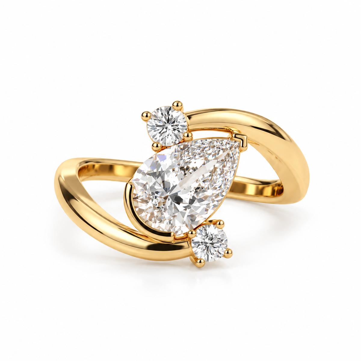 Pear Lab Grown Diamond Open Bypass Tilted Setting Round Diamond Engagement Ring