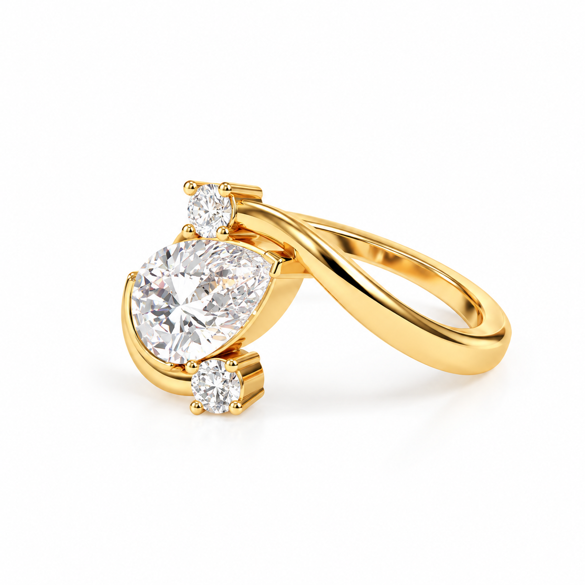 Pear Lab Grown Diamond Open Bypass Tilted Setting Round Diamond Engagement Ring