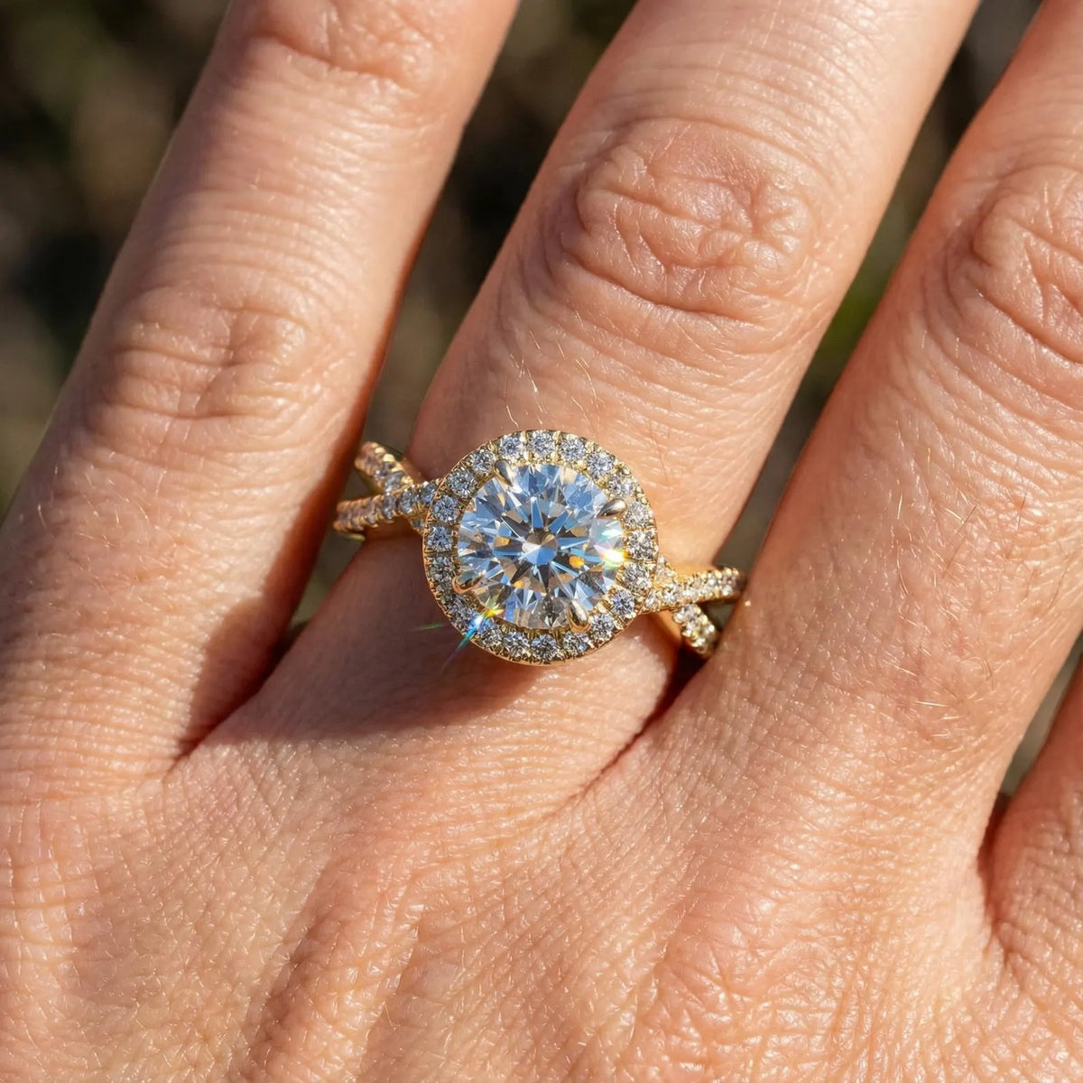 Round Halo Engagement Ring Lab Diamond - Double Halo & Split Shank Pavé (Twist) Ring