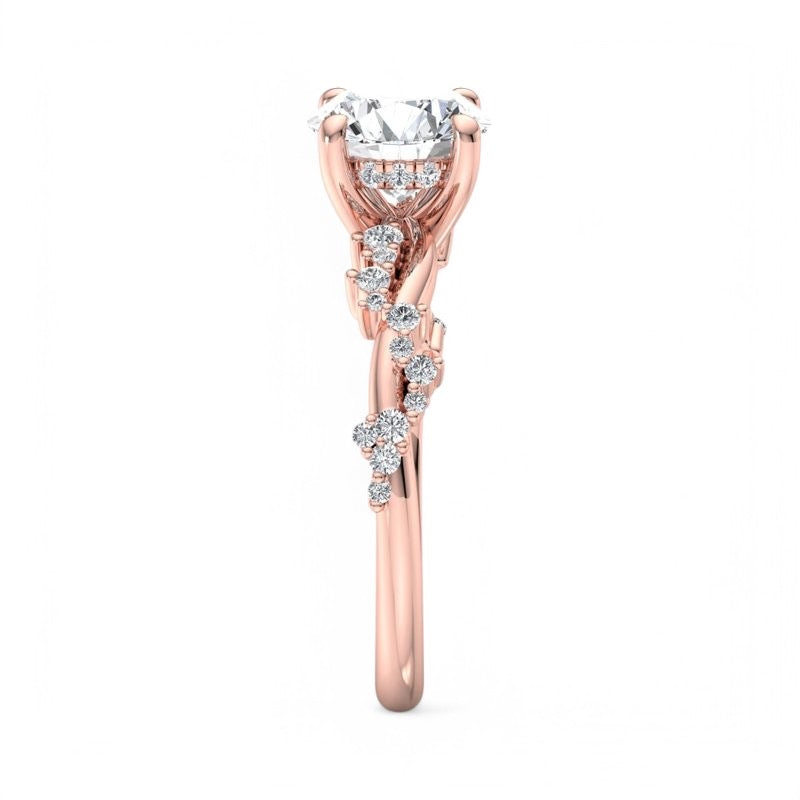 1.5CT Round Cut Lab Grown Diamond Solitaire Twig and Leaf Engagement Ring
