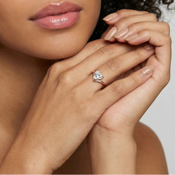 Heart Cut Solitaire Engagement Ring – Lab Grown Diamond & Moissanite
