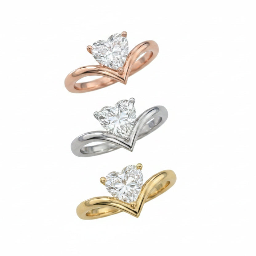 Heart Cut Solitaire Engagement Ring – Lab Grown Diamond & Moissanite