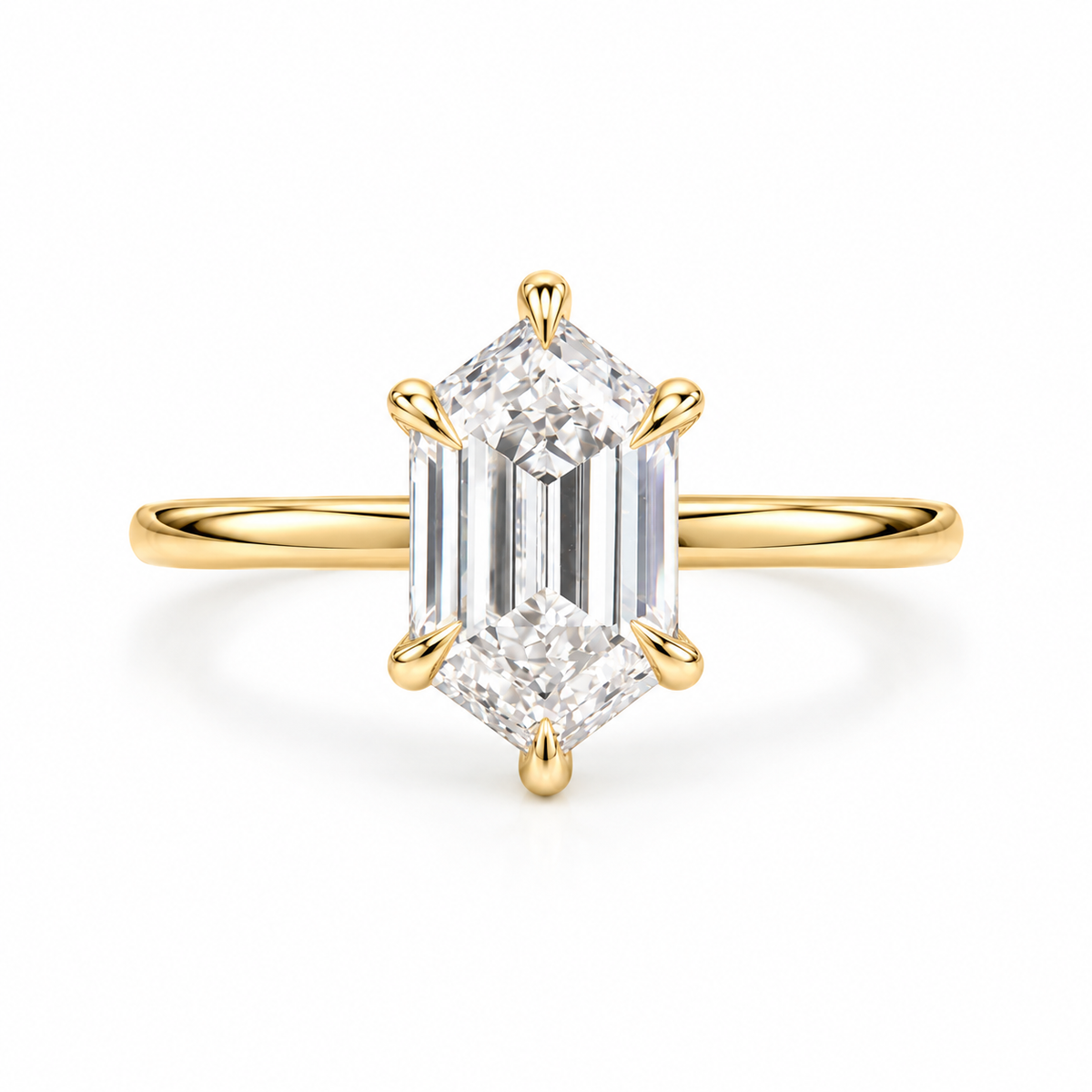 marquise lab grown diamond engagement ring in gold, three-quarter view