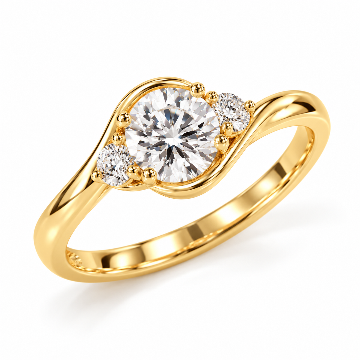 round lab grown diamond engagement ring in gold, top view