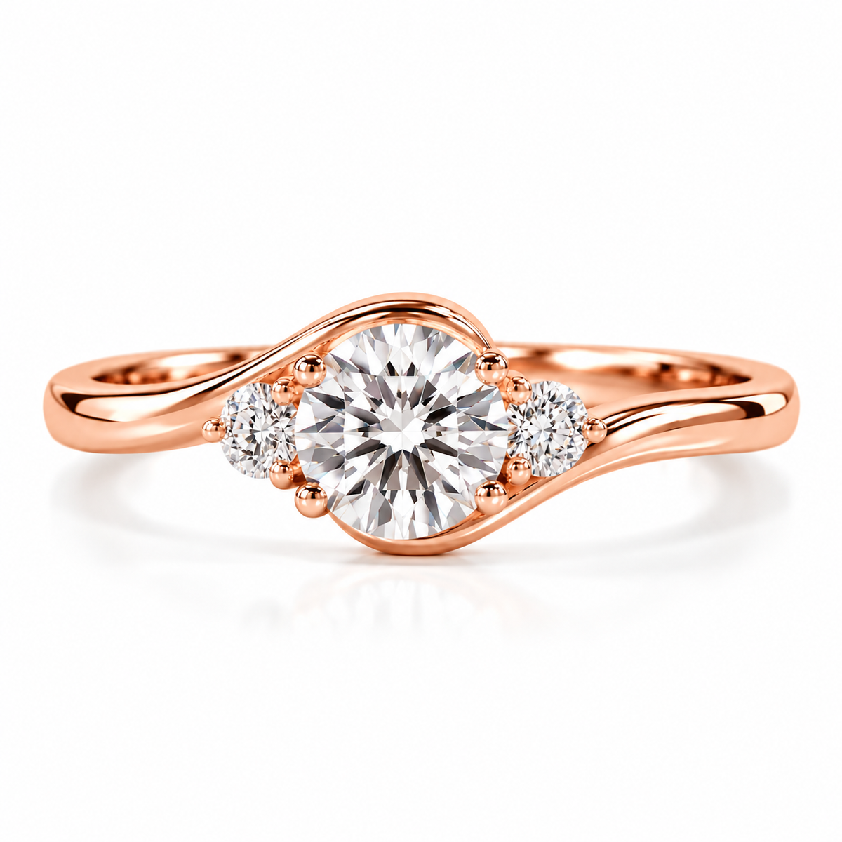 round lab grown diamond engagement ring in gold, detail of the setting