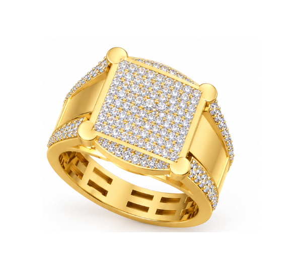 round lab grown diamond signet ring in metal, top view