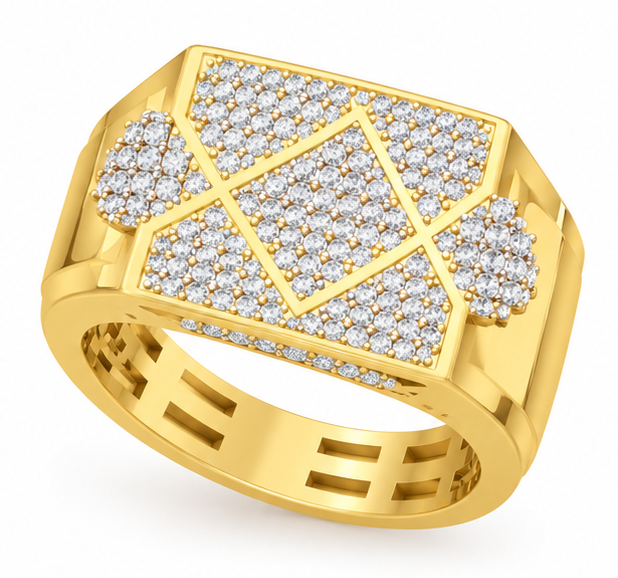 Men's Geometric Hip Hop Lab Grown Diamond & Moissanite Signet Ring