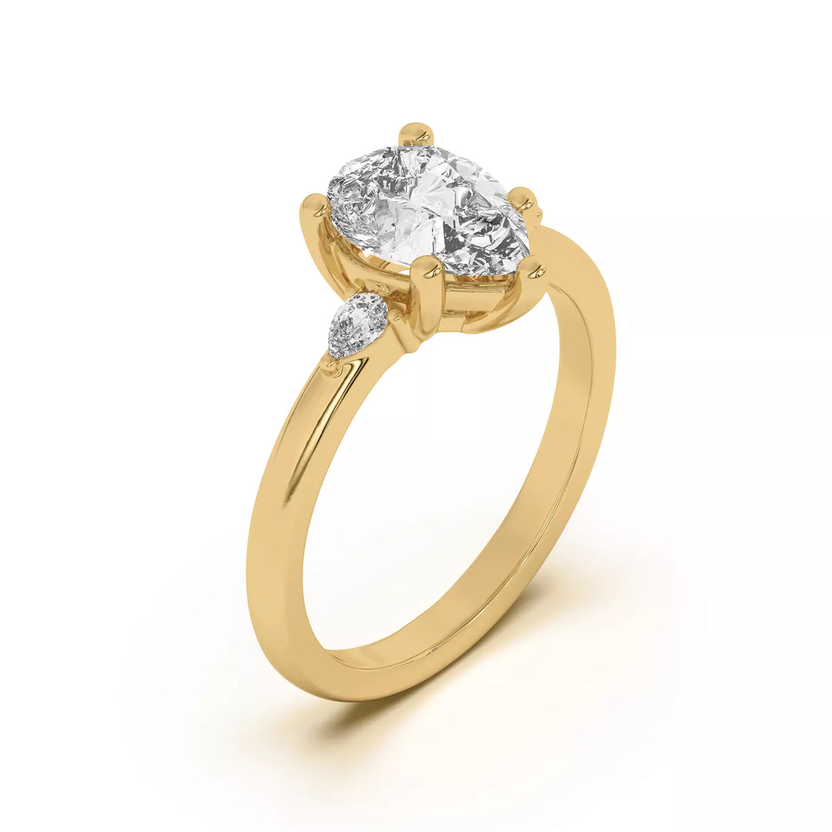 Meredith Pear Accent Three-Stone Lab-Grown Diamond & Moissanite Engagement Ring
