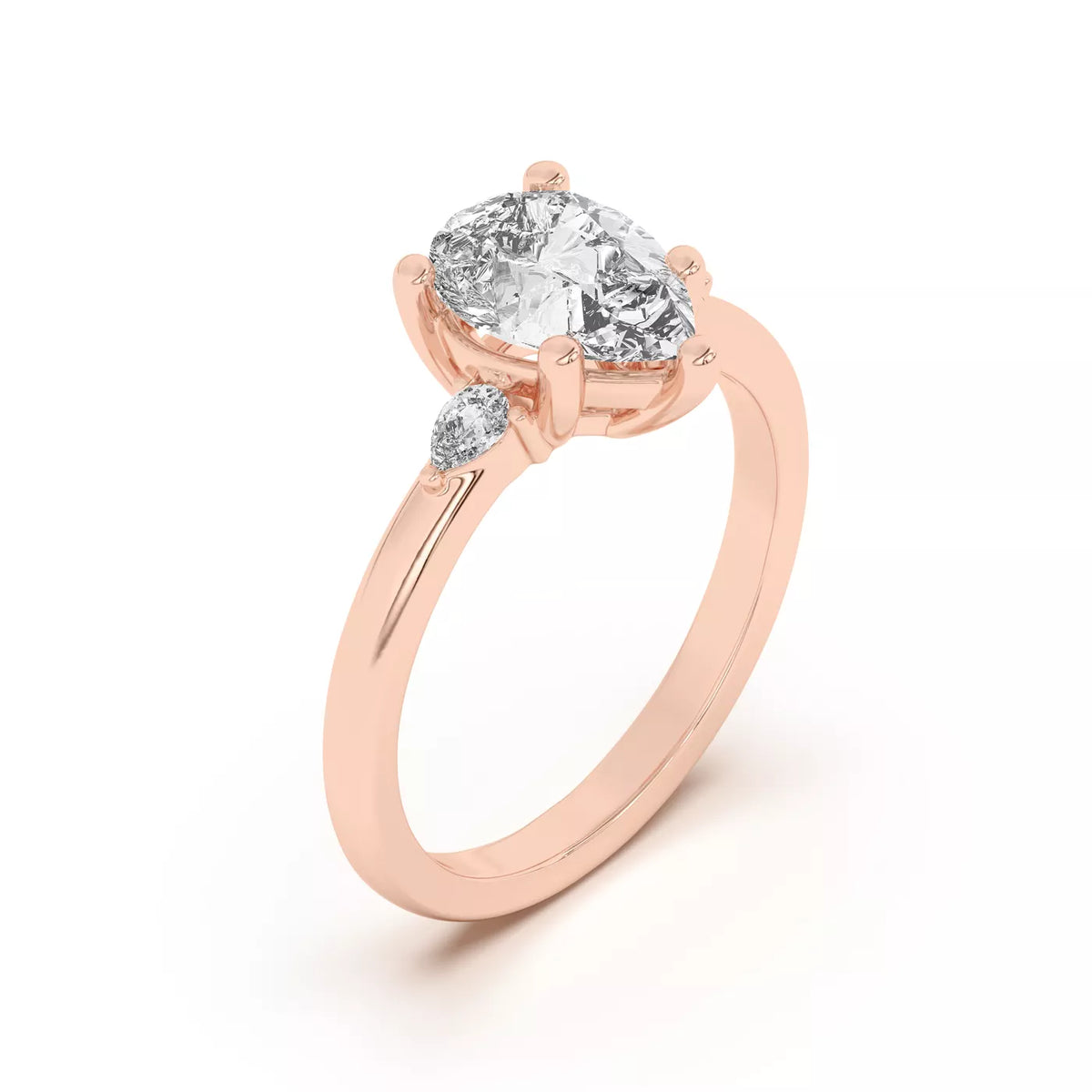 Meredith Pear Accent Three-Stone Lab-Grown Diamond & Moissanite Engagement Ring