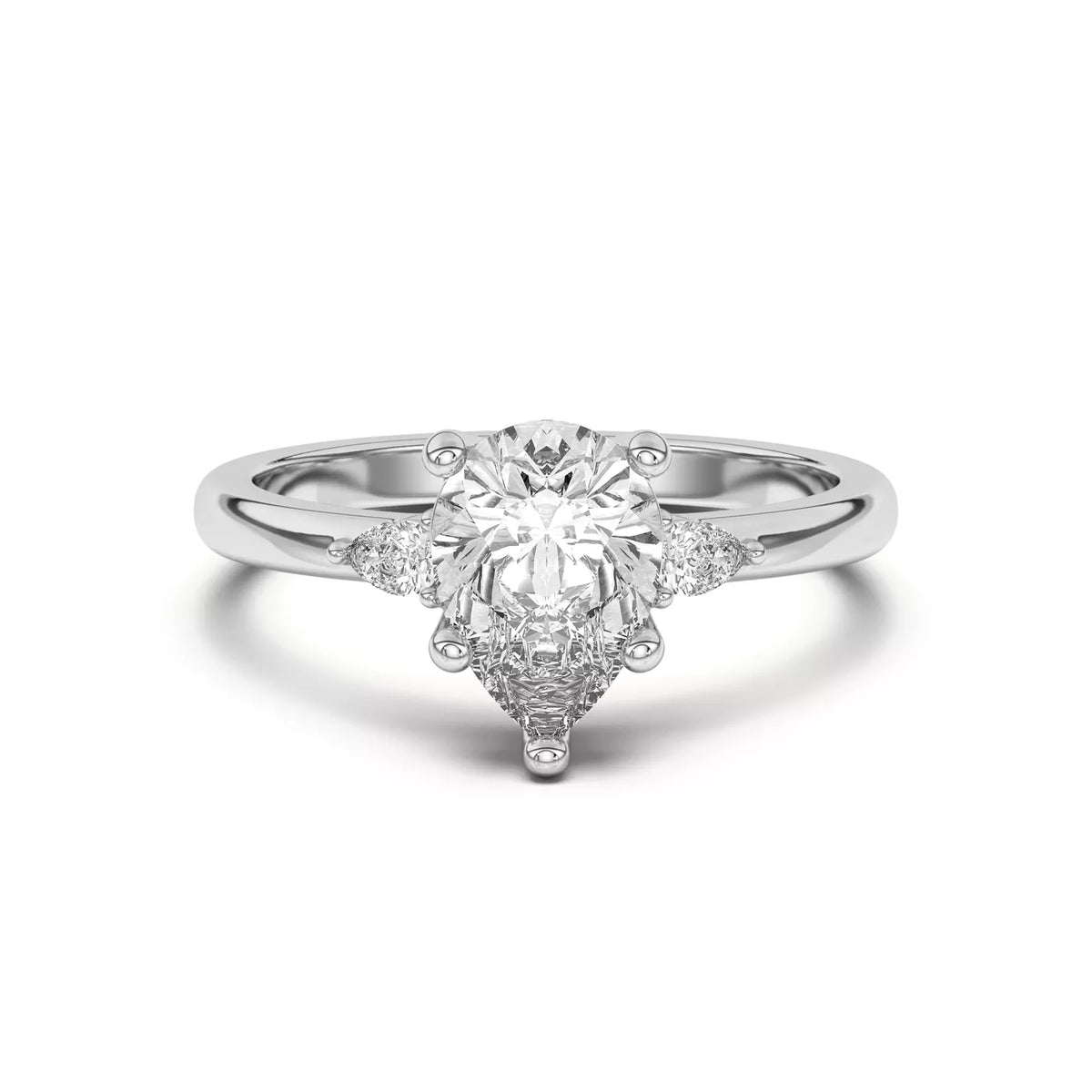 Meredith Pear Accent Three-Stone Lab-Grown Diamond & Moissanite Engagement Ring