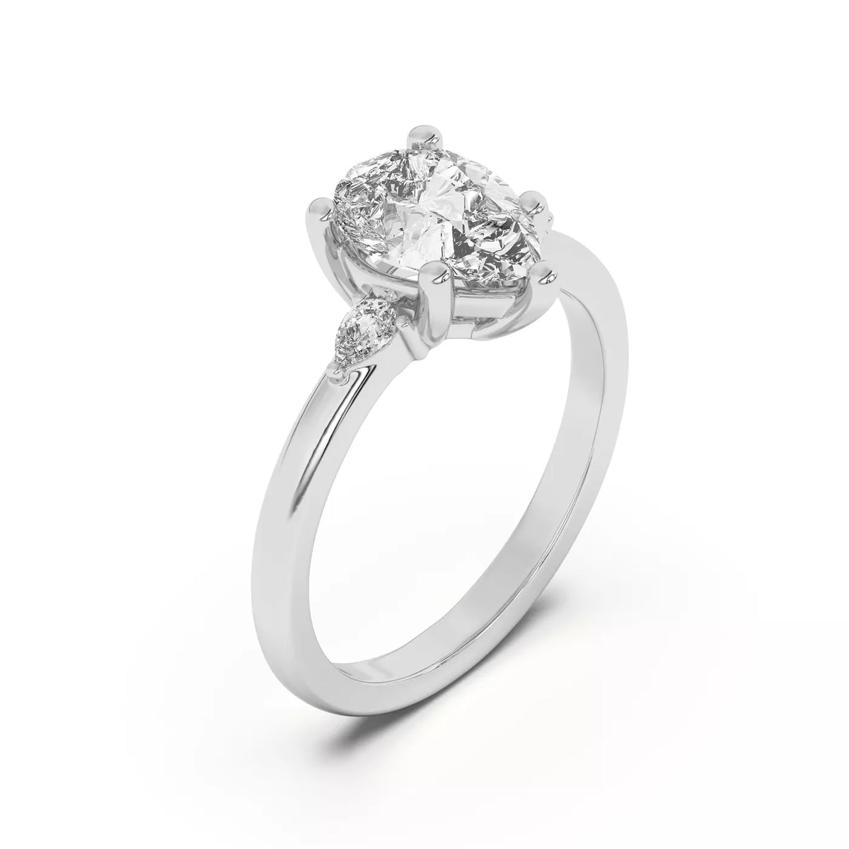 Meredith Pear Accent Three-Stone Lab-Grown Diamond & Moissanite Engagement Ring