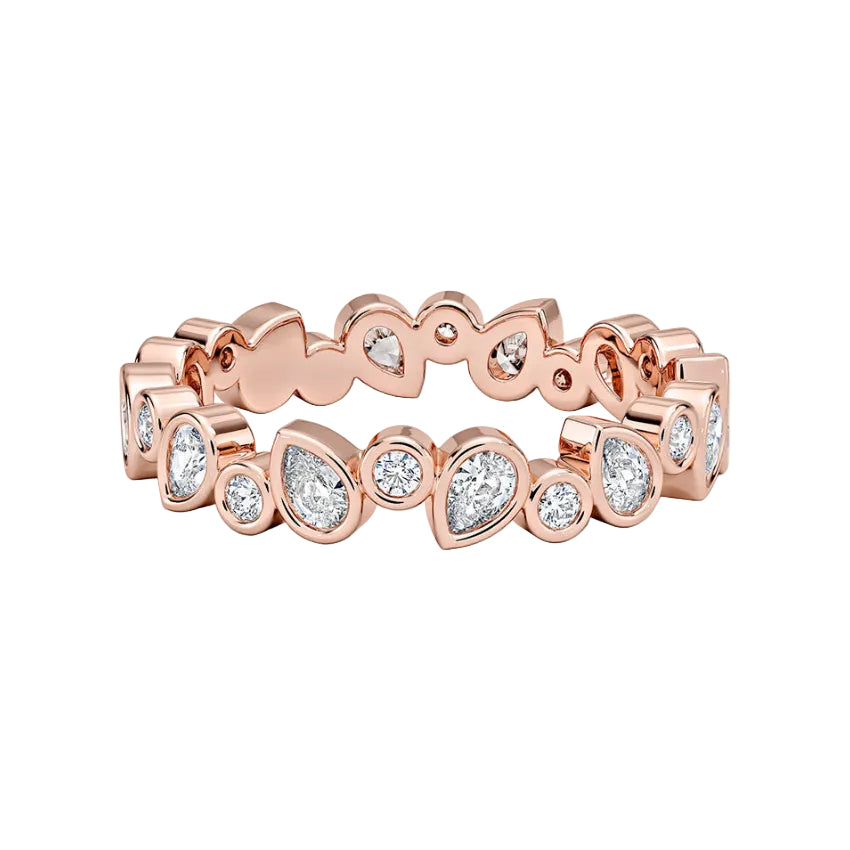 pear lab grown diamond wedding band in silver, three-quarter view