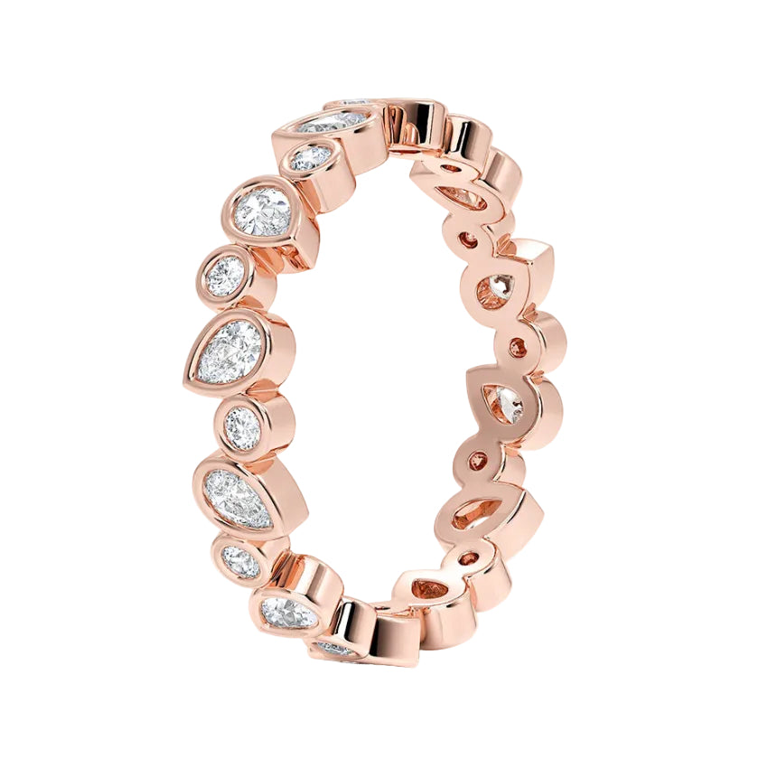 pear lab grown diamond wedding band in 14k gold, top view