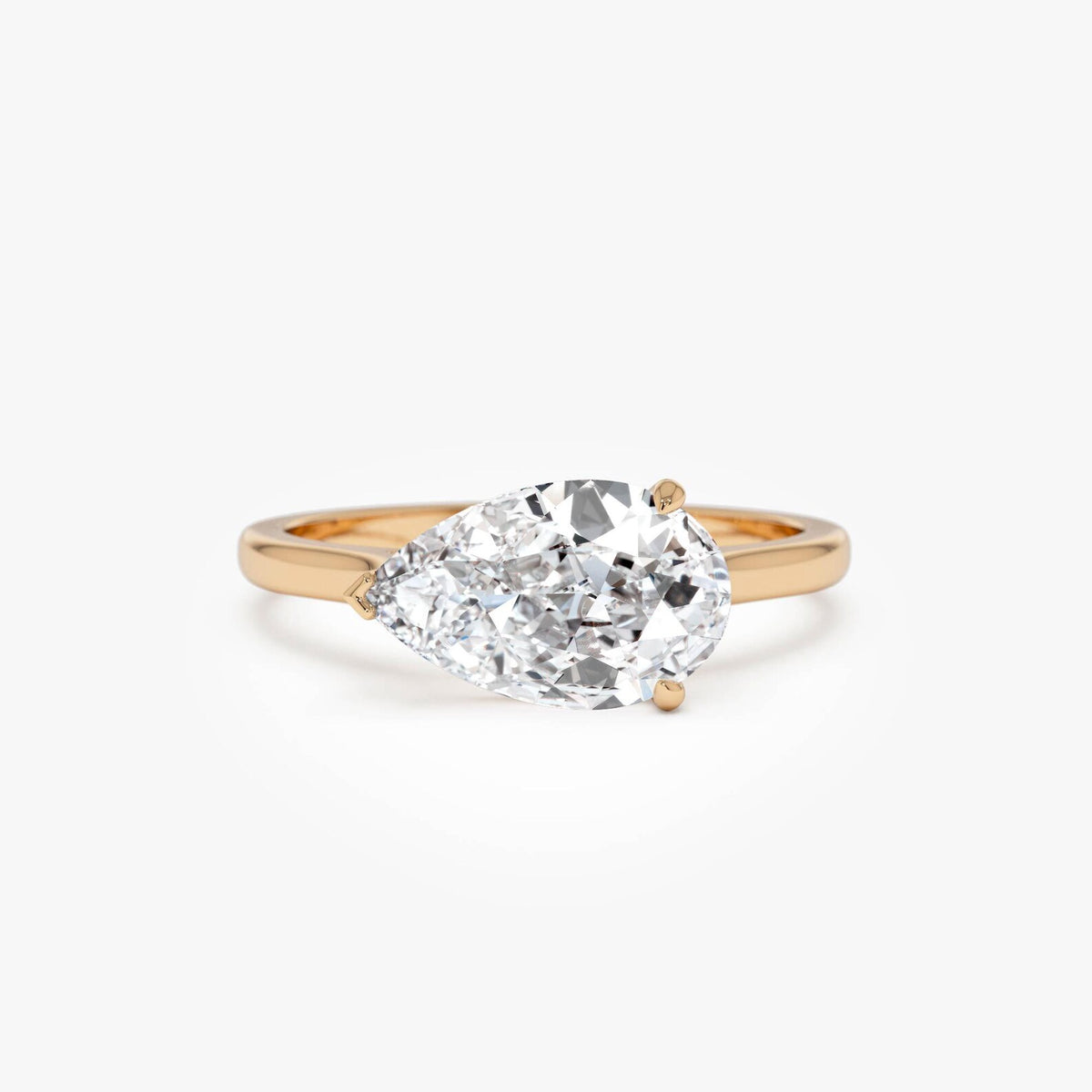pear lab grown diamond engagement ring in gold, detail of the setting