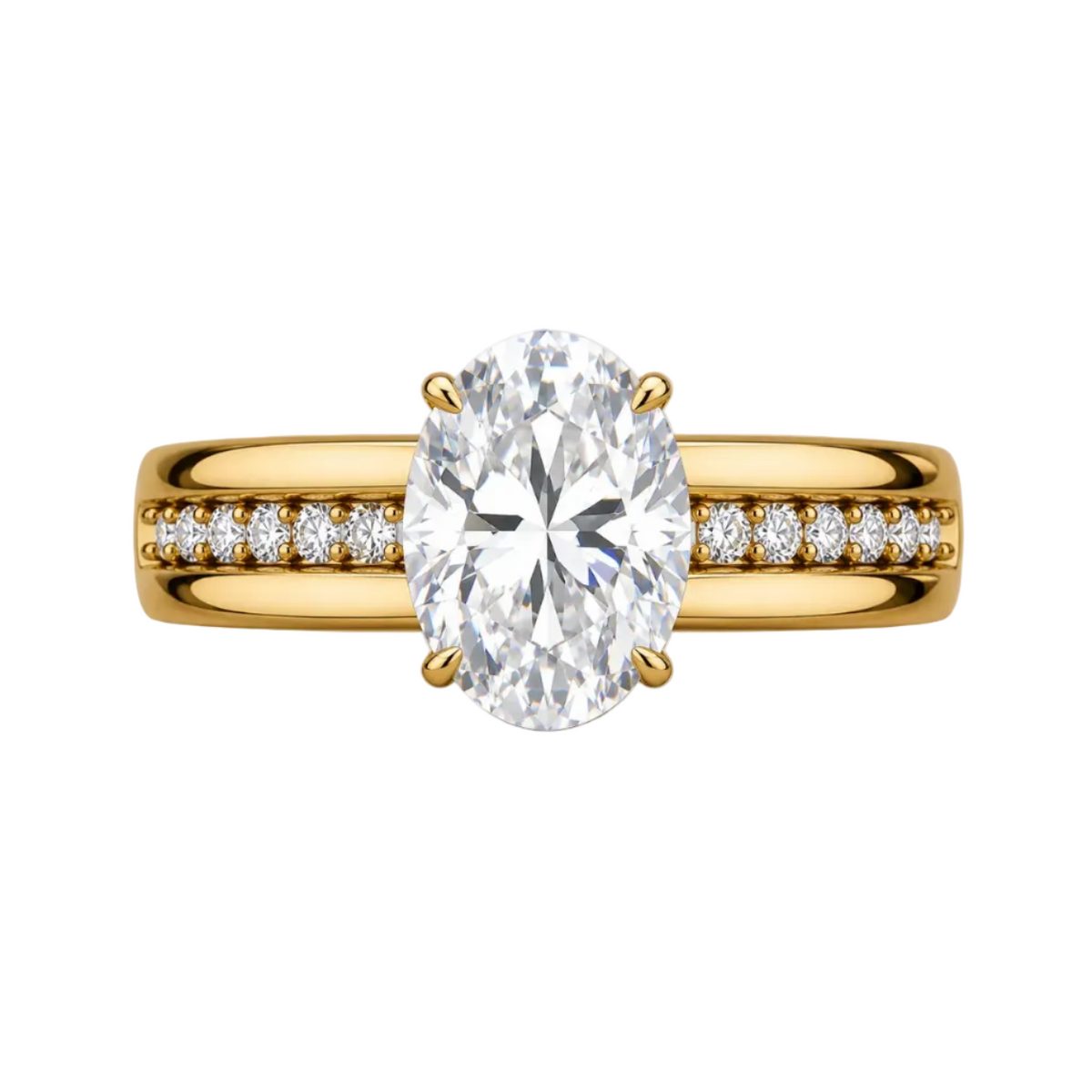 Oval Cut Lab Grown Diamond & Moissanite Pavé Engagement Ring