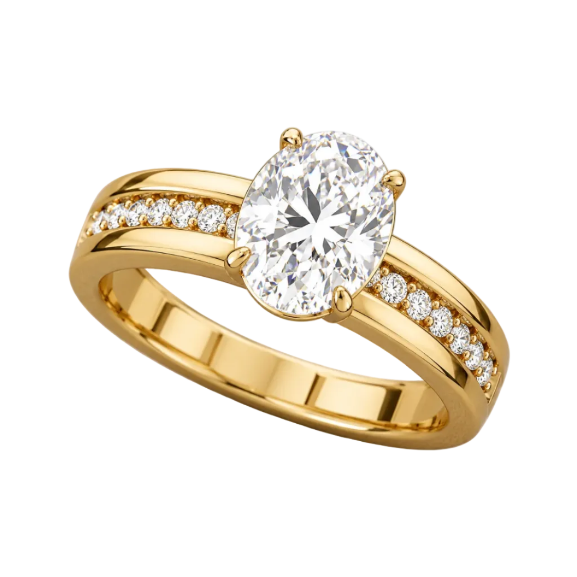 Oval Cut Lab Grown Diamond & Moissanite Pavé Engagement Ring