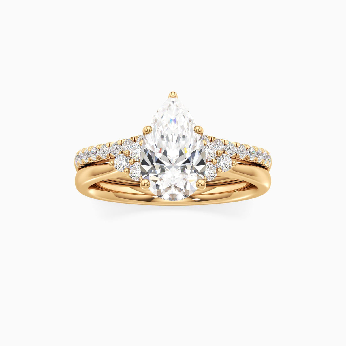 pear lab grown diamond stackable ring in silver, three-quarter view