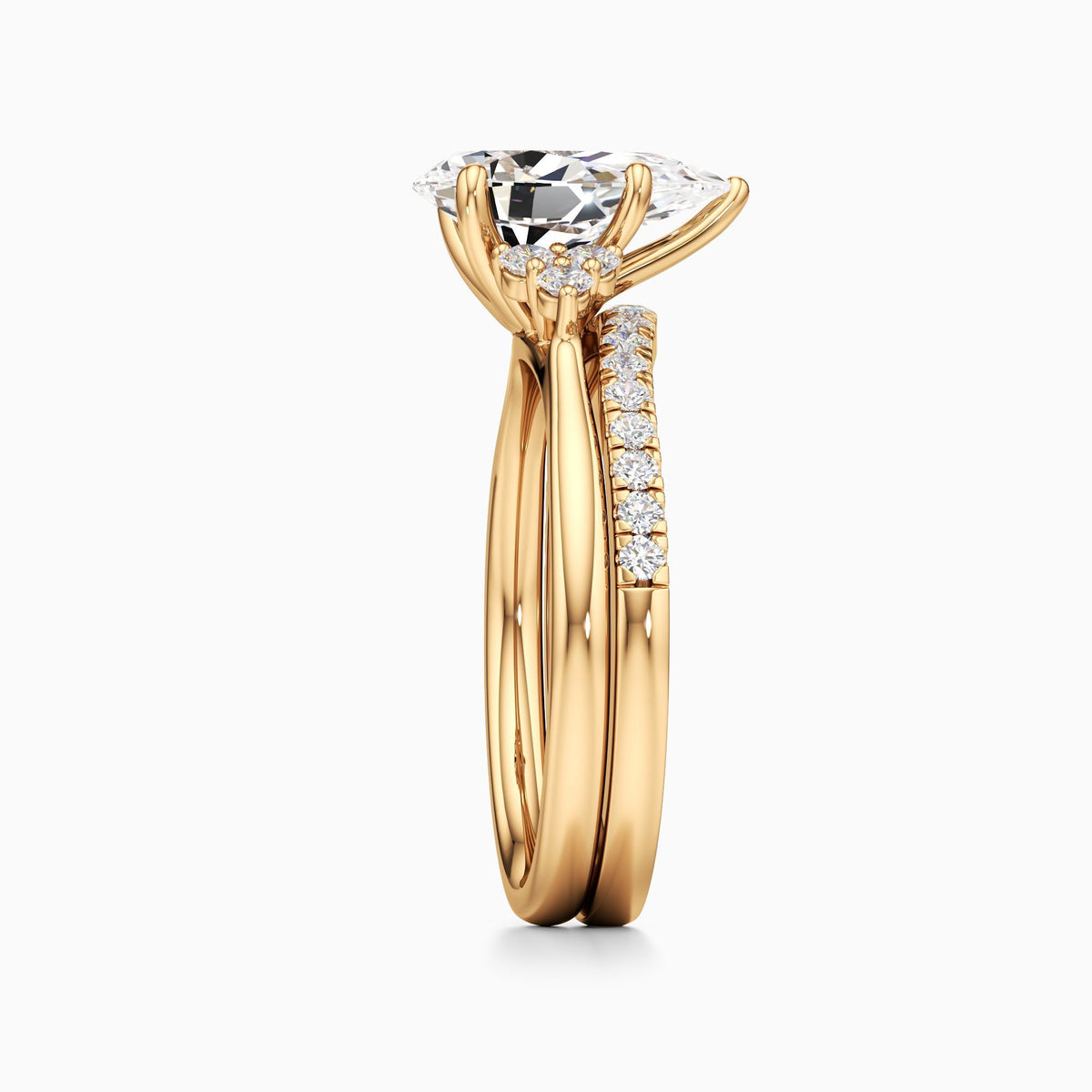 pear lab grown diamond stackable ring in 10K, top view