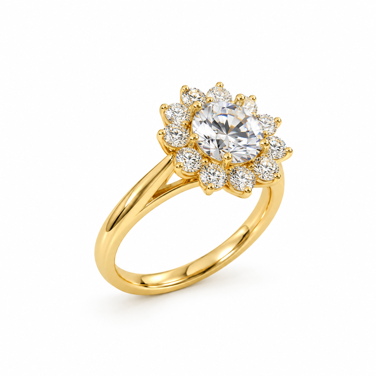 round lab grown diamond engagement ring in 18k, side profile