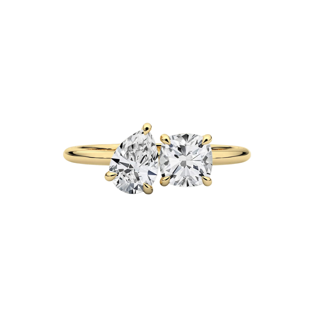 Cushion and Pear Cut Lab Diamond Toi-Et-Moi Engagement Ring