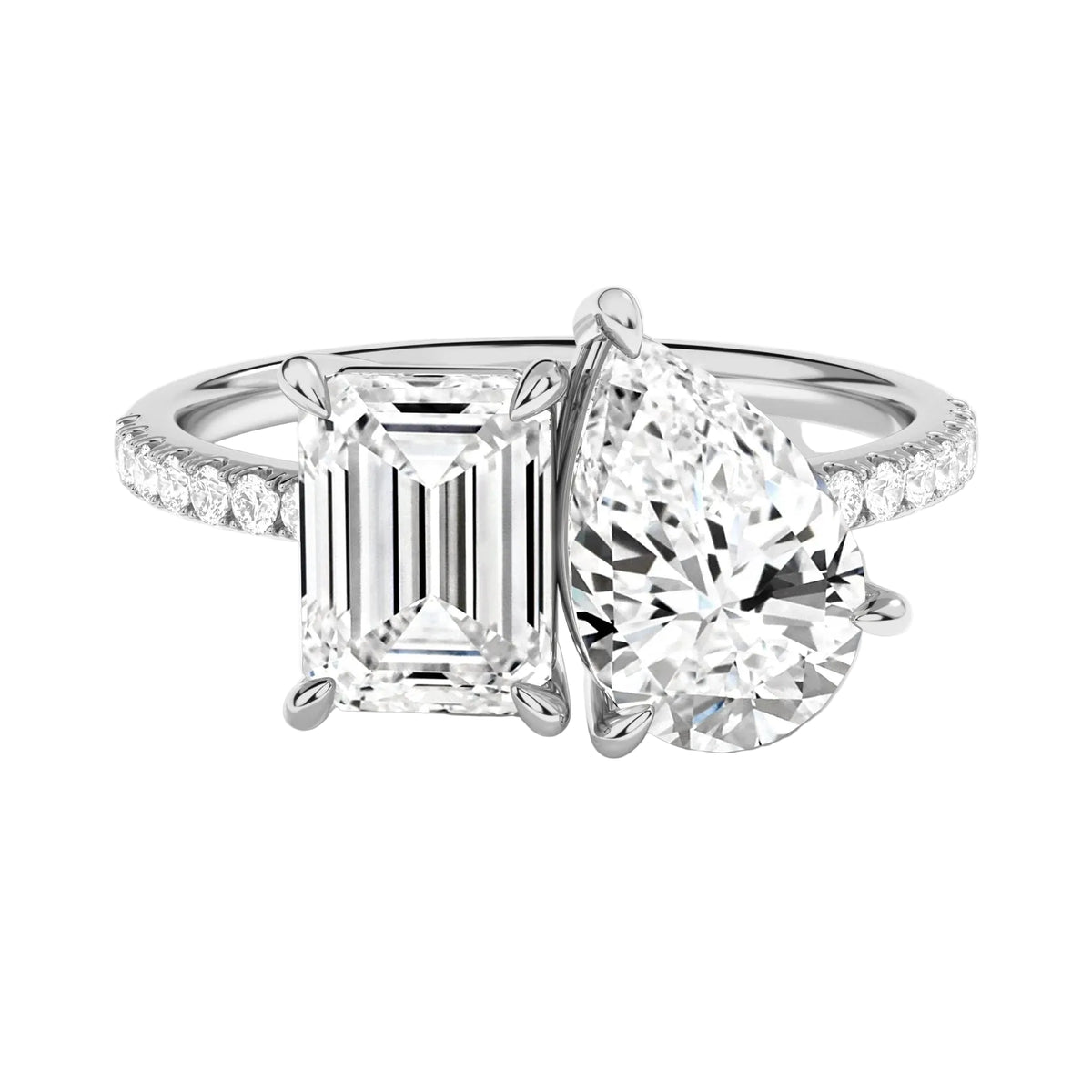 Toi et Moi Emerald and Pear Accented Diamond Engagement Ring