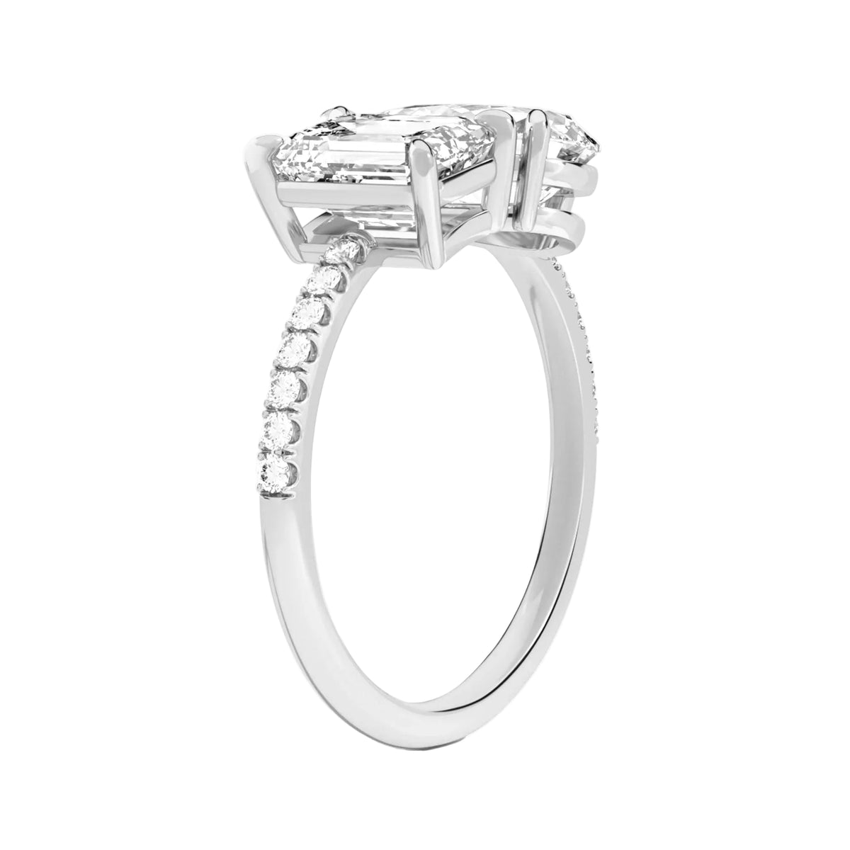 Toi et Moi Emerald and Pear Accented Diamond Engagement Ring