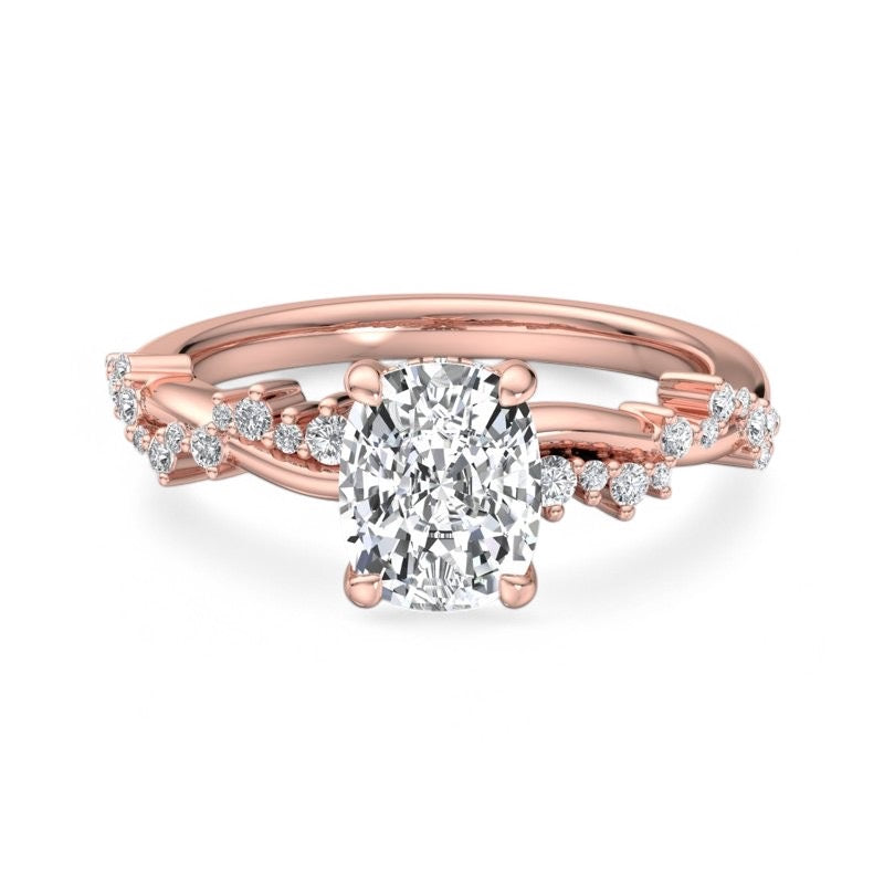 1.58 ct Elongated Cushion Cut Lab Grown Diamond Engagement Ring,Twisted Pave Band