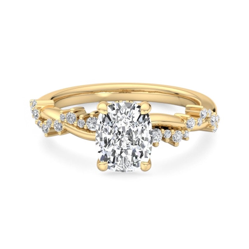 1.58 ct Elongated Cushion Cut Lab Grown Diamond Engagement Ring,Twisted Pave Band