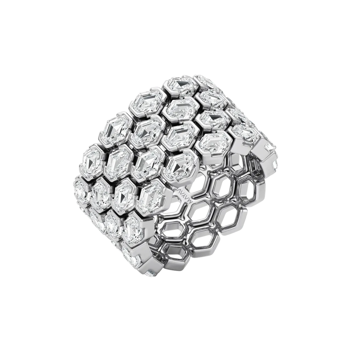 hexagon lab grown diamond half eternity band in 14k, top view