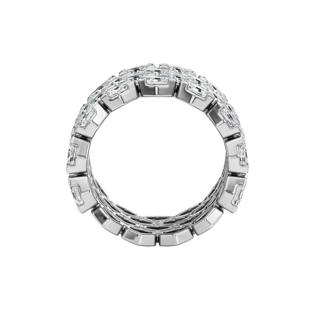 hexagon lab grown diamond half eternity band in 18k, side profile
