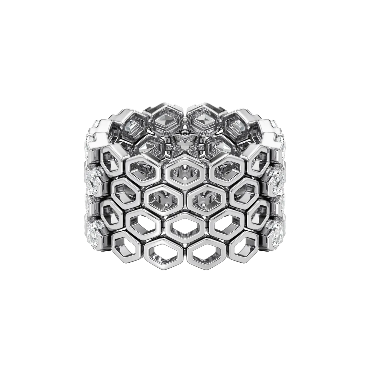 Hexagon Lab-Grown Diamond & Moissanite Half Eternity Band Ring