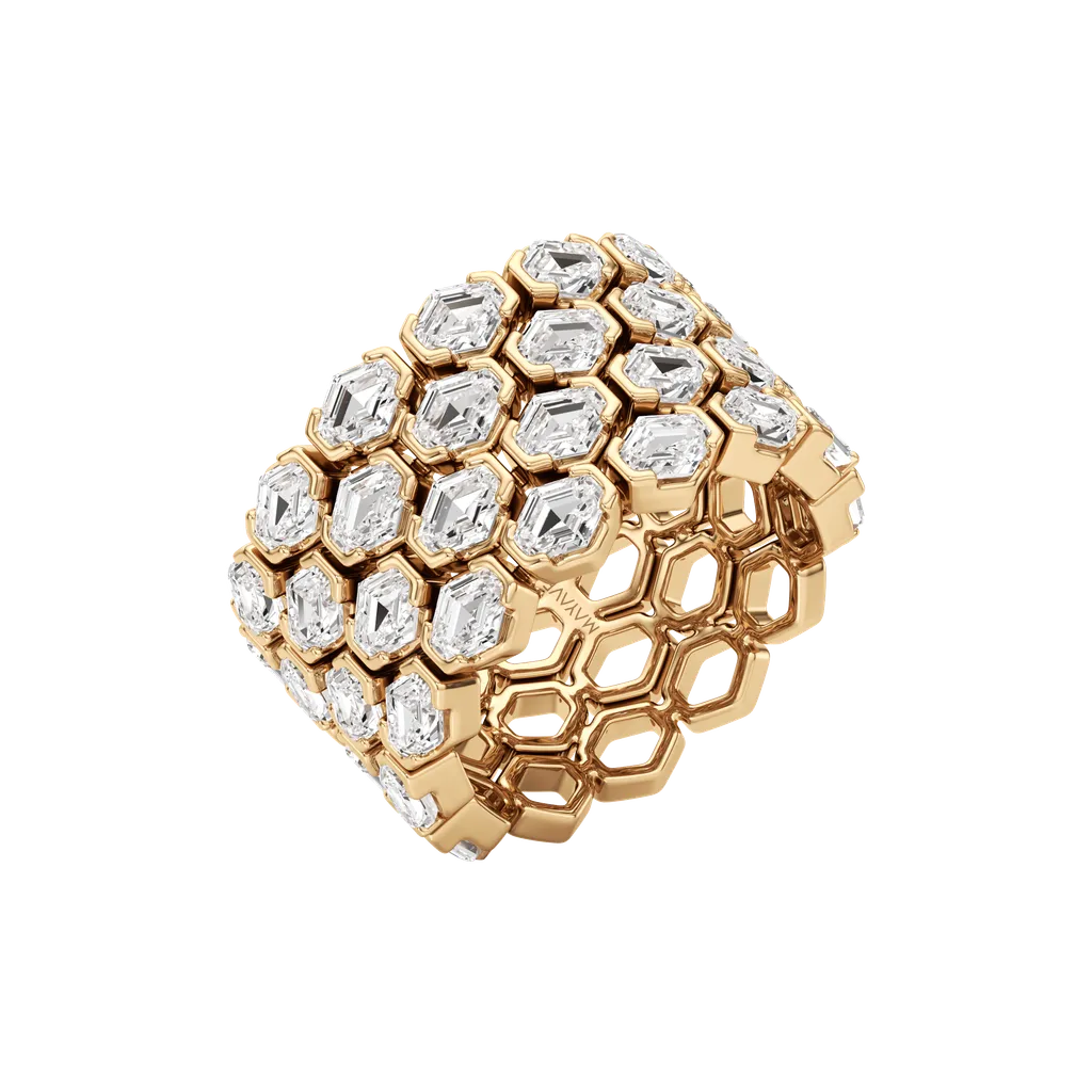 Hexagon Lab-Grown Diamond & Moissanite Half Eternity Band Ring