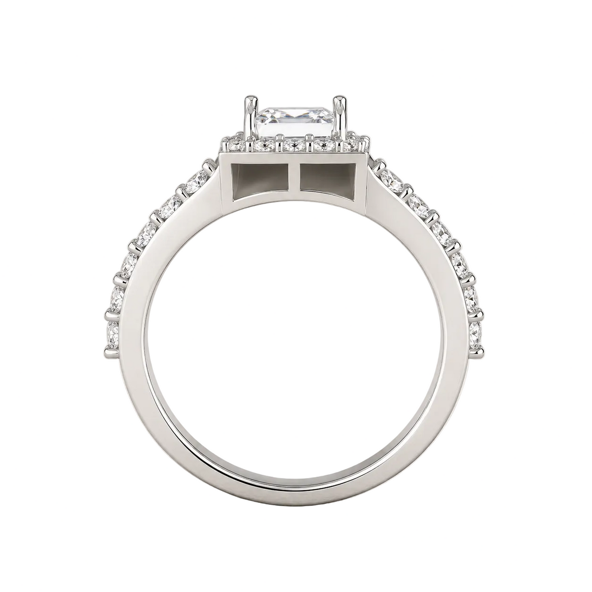 Princess Cut Halo Engagement Ring with Pavé Band - Lab Grown Diamond And Moissanite