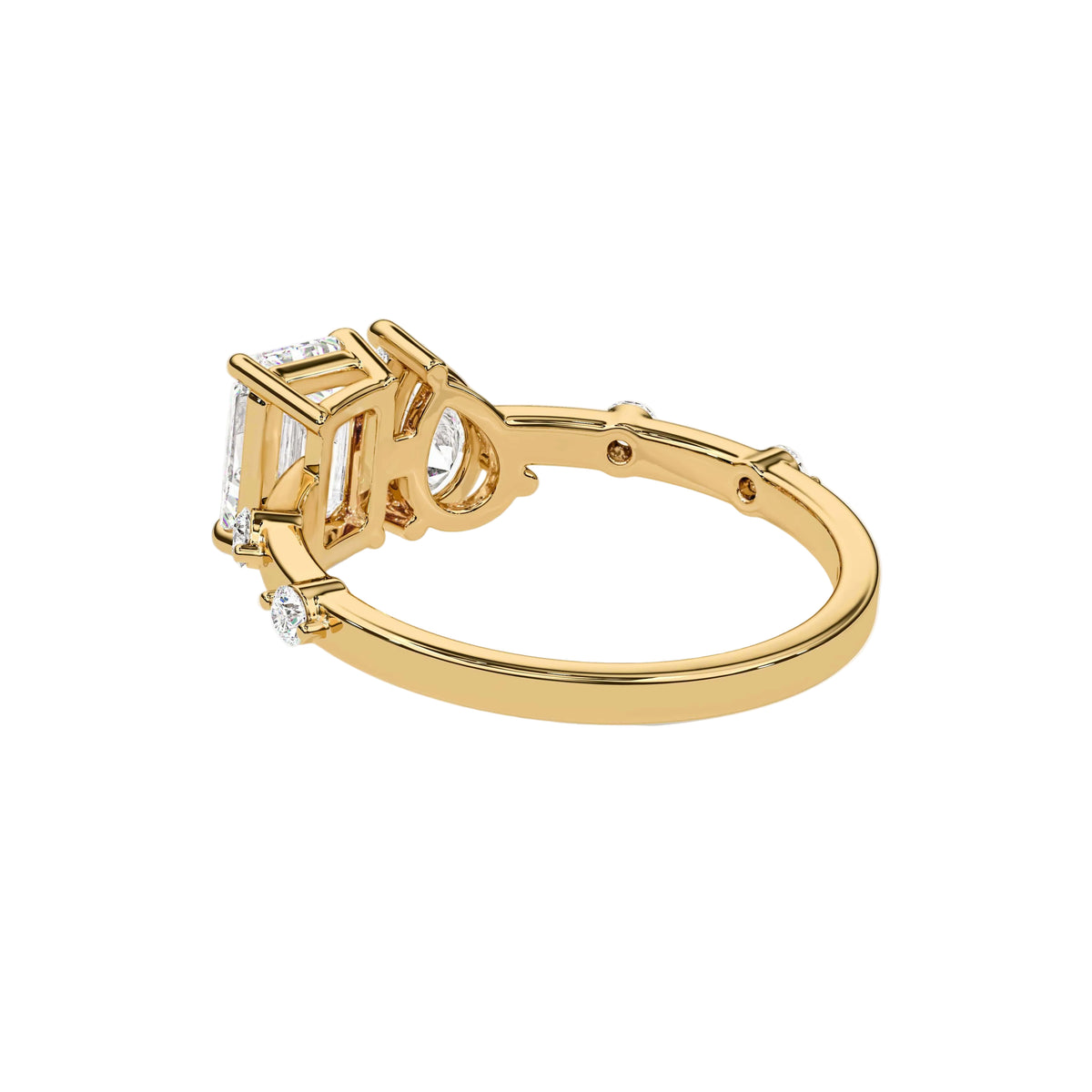 Pear And Emerald Toi et Moi Ring with Station Pave Diamonds