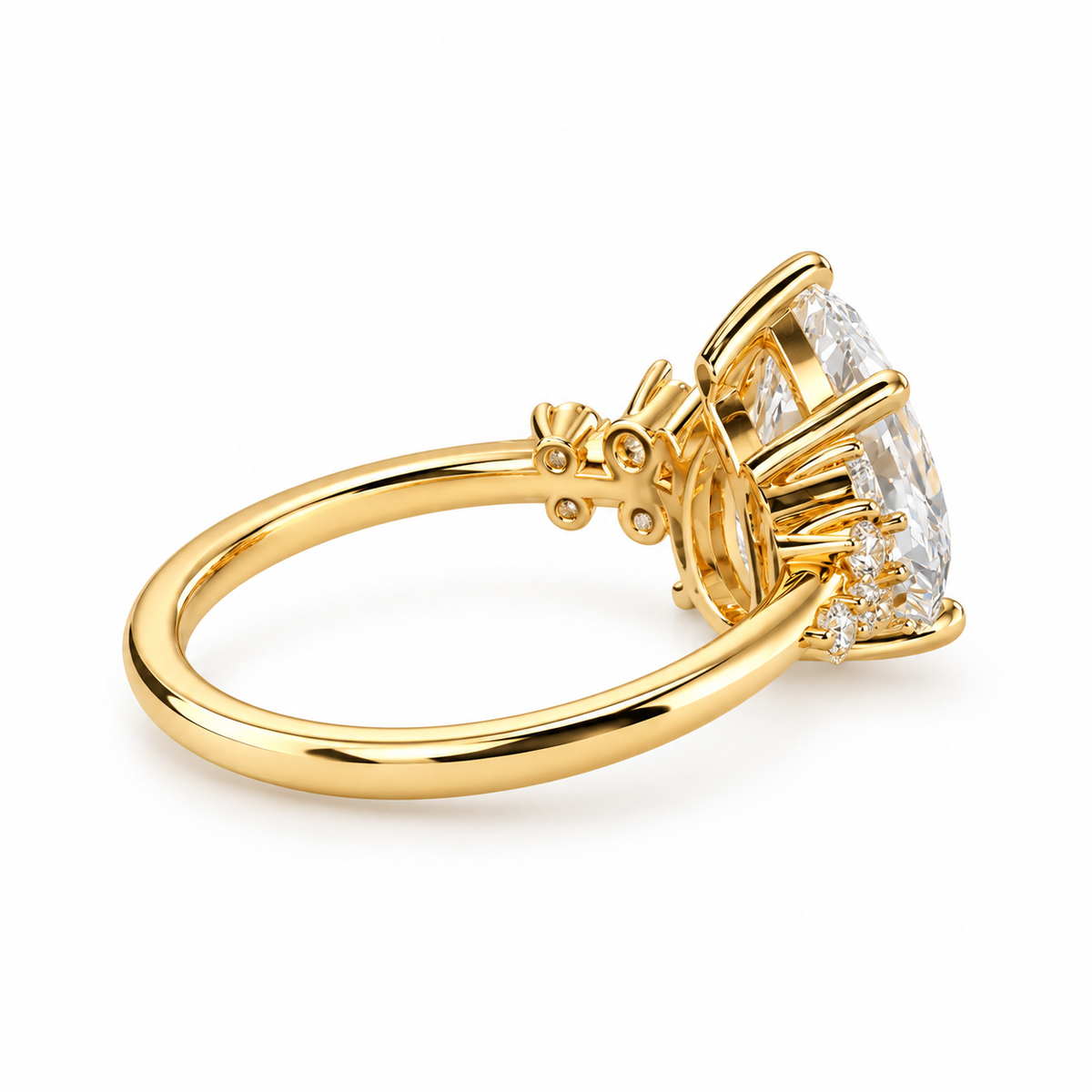pear lab grown diamond engagement ring in gold, top view