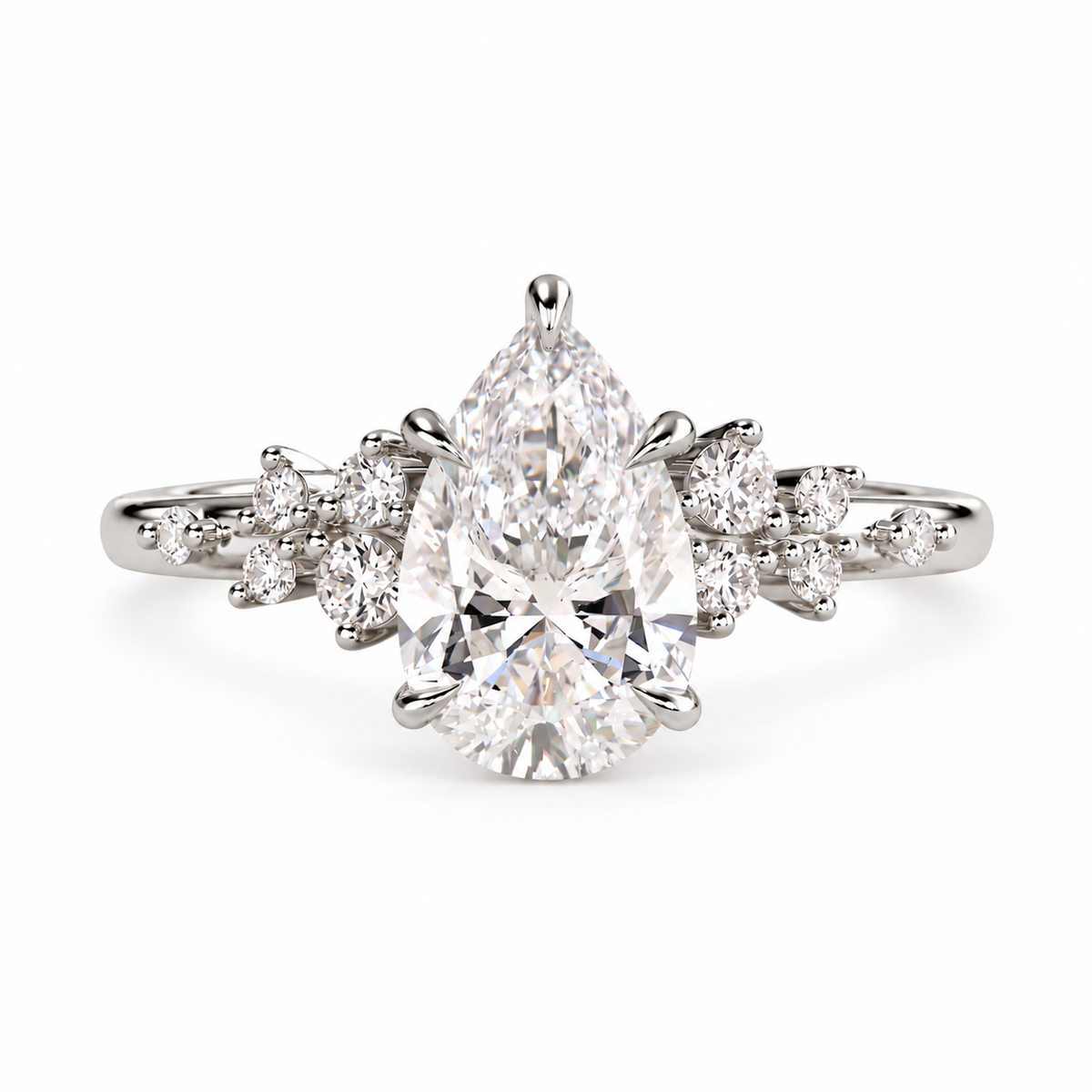 pear lab grown diamond engagement ring in gold, detail of the setting