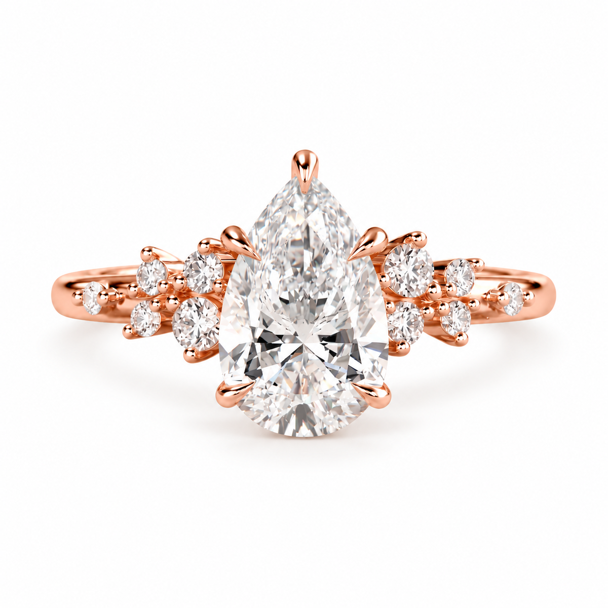 pear lab grown diamond engagement ring in gold, on-hand