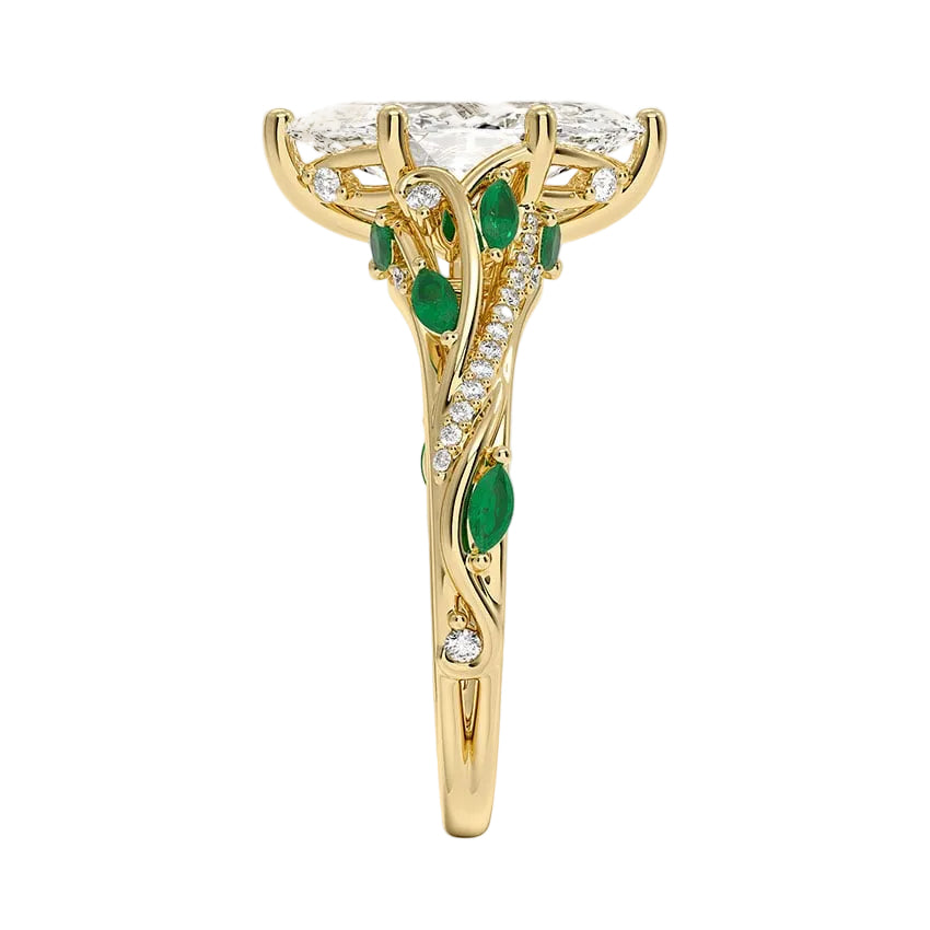 Begonia Vine Marquise Cut Diamond and Lab Emerald Ring