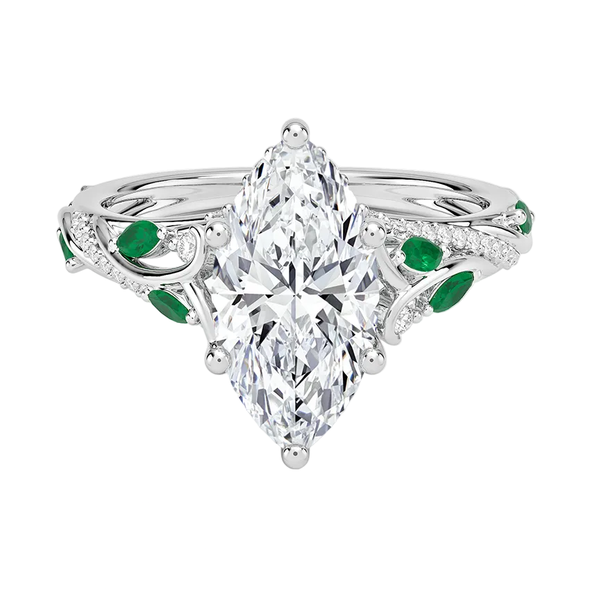 Begonia Vine Marquise Cut Diamond and Lab Emerald Ring