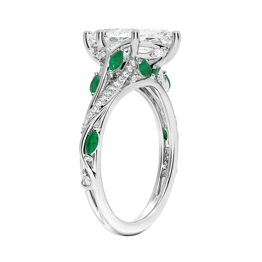 Begonia Vine Marquise Cut Diamond and Lab Emerald Ring