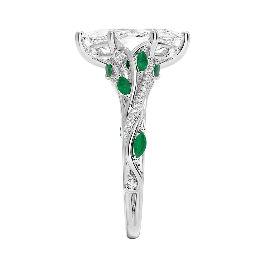 Begonia Vine Marquise Cut Diamond and Lab Emerald Ring