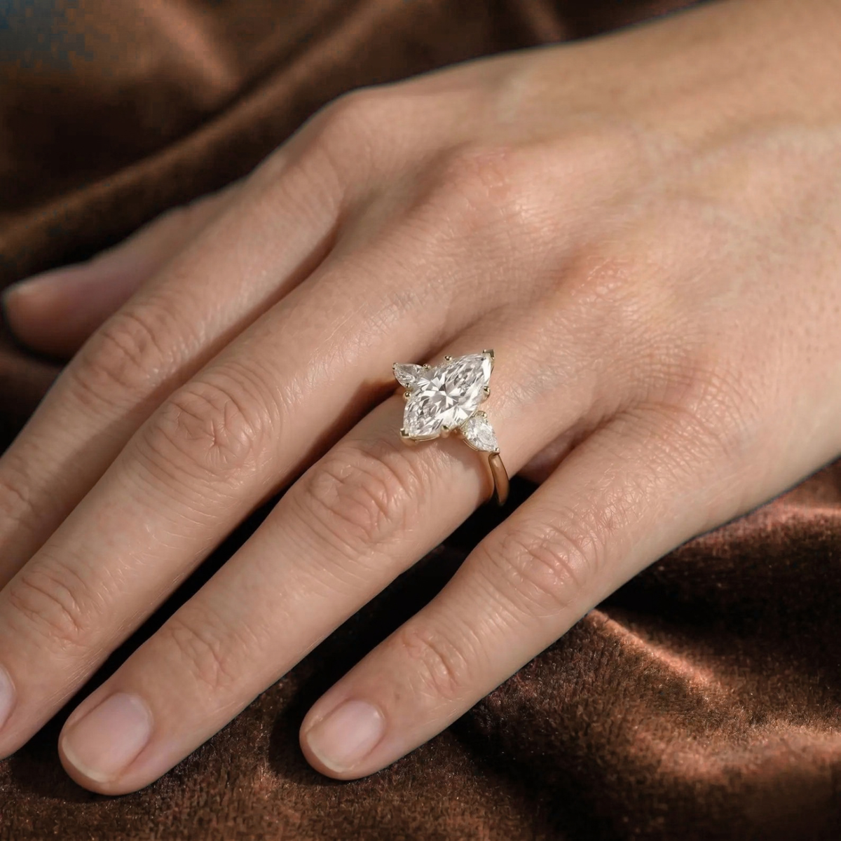2 Carat Marquise Engagement Ring Three Stone Lab Diamond Ring