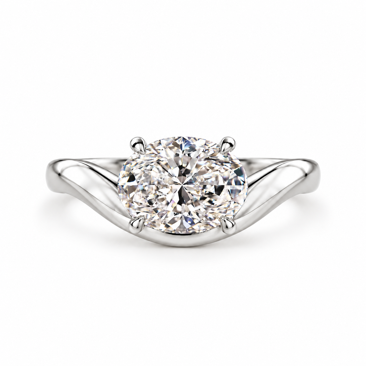 oval lab grown diamond engagement ring in gold, detail of the setting