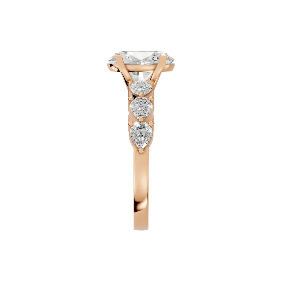 Oval Cut Lab Grown Diamond & Moissanite Three Stone Engagement Ring with Round Side Stones