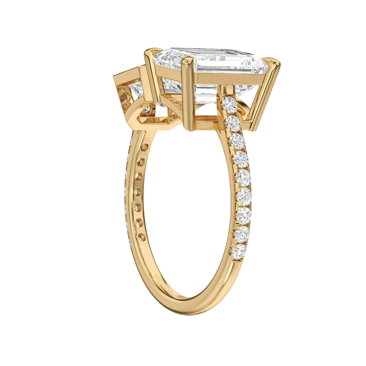 Asscher & Emerald Lab Grown Diamond & Moissanite Open Cuff Ring