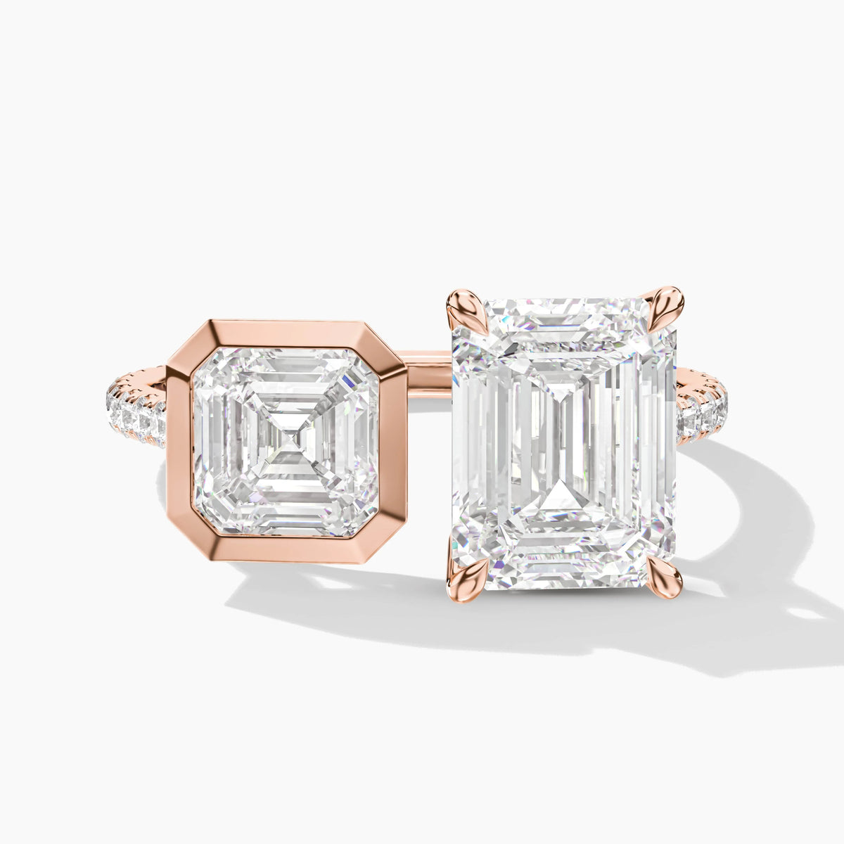 Asscher & Emerald Lab Grown Diamond & Moissanite Open Cuff Ring