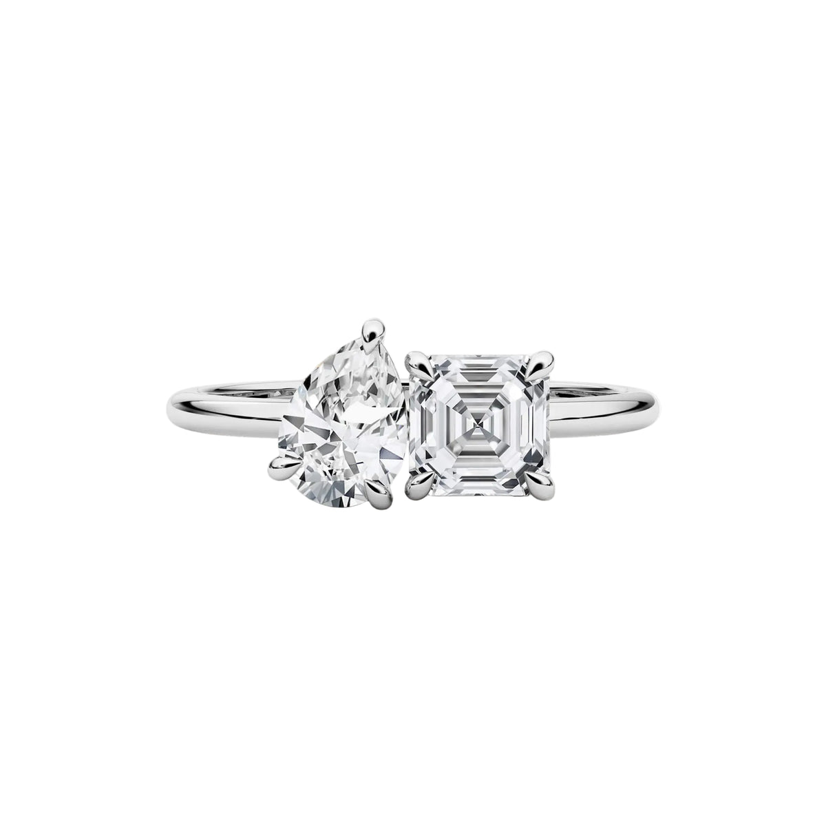 Lab Diamond Asscher & Pear Cut Toi-Et-Moi Ring